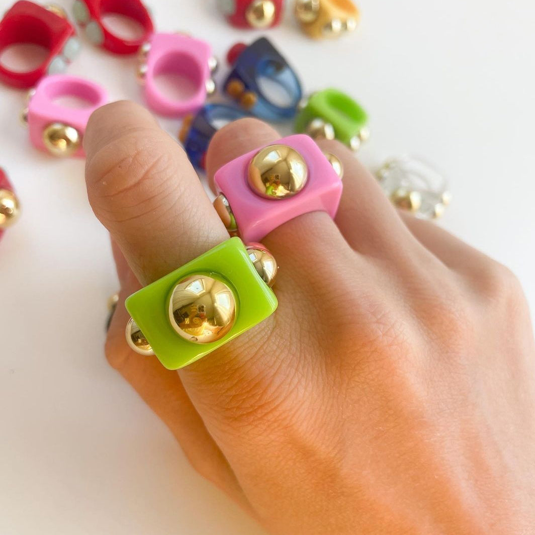 Fashion Multicolor Resin Acrylic Geometric Square Ring Set