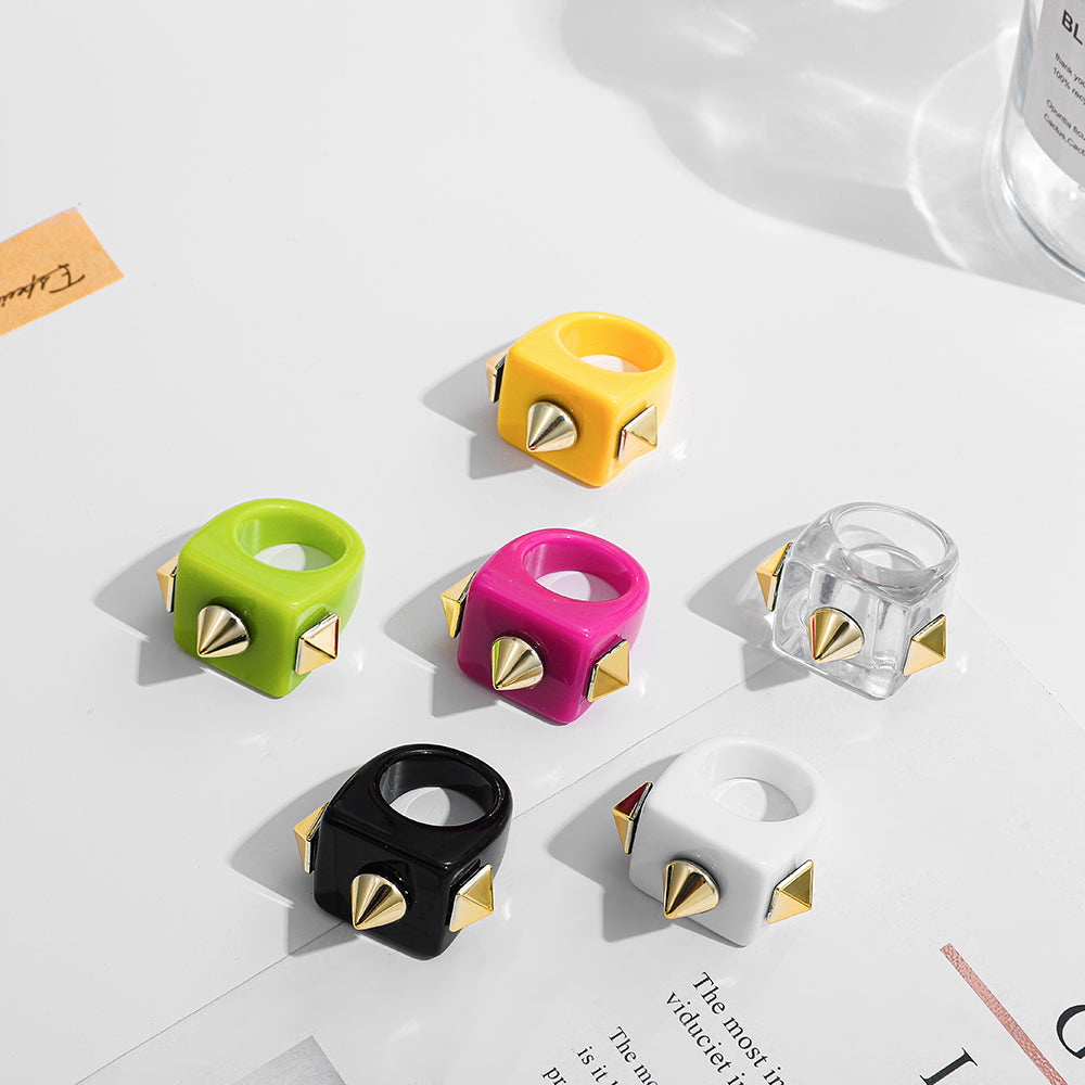 Fashion Multicolor Resin Acrylic Geometric Square Ring Set