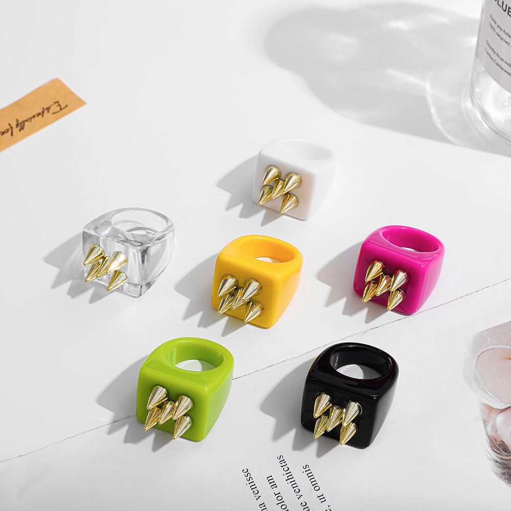 Fashion Multicolor Resin Acrylic Geometric Square Ring Set