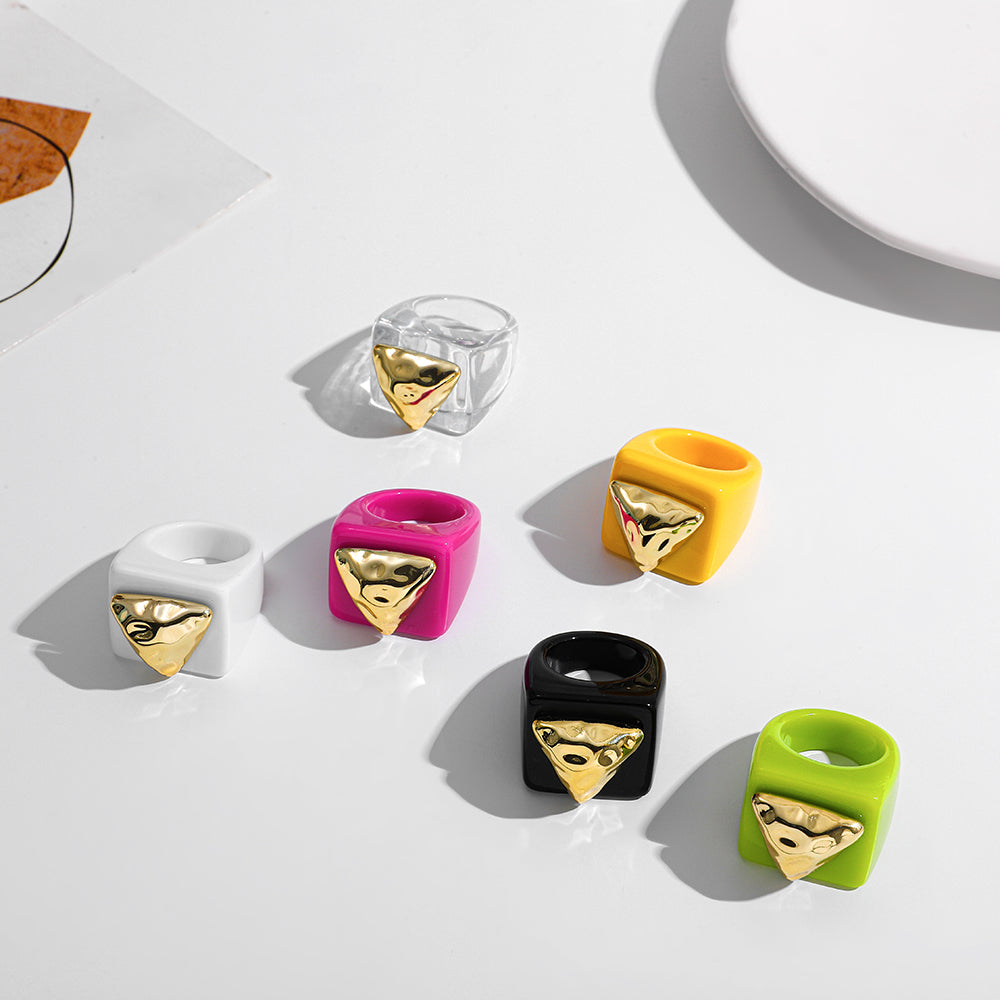 Fashion Multicolor Resin Acrylic Geometric Square Ring Set