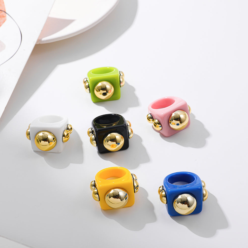 Fashion Multicolor Resin Acrylic Geometric Square Ring Set