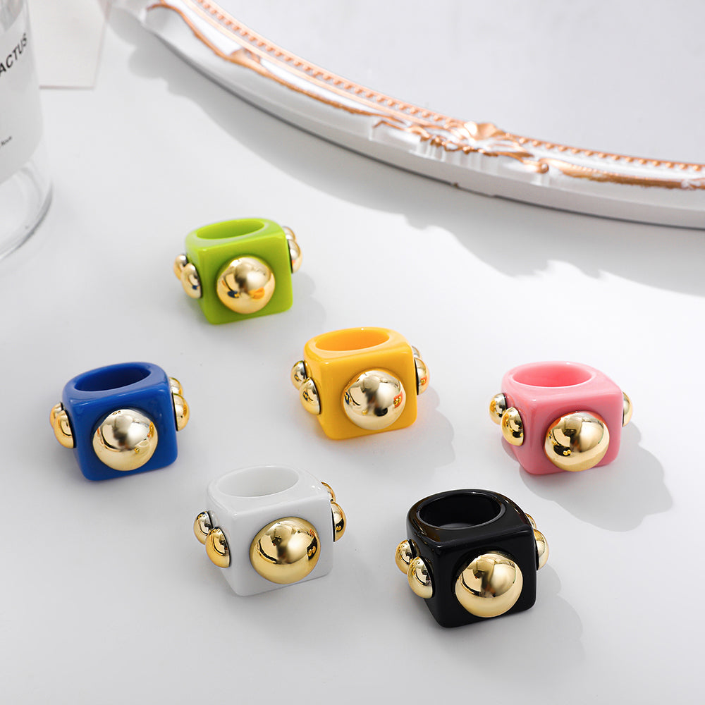 Fashion Multicolor Resin Acrylic Geometric Square Ring Set