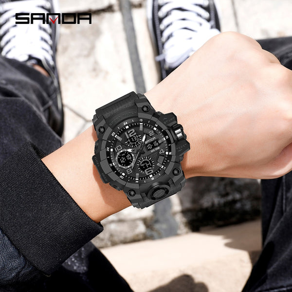 Relojes deportivos militares para hombre, reloj de pulsera de cuarzo con doble pantalla resistente al agua