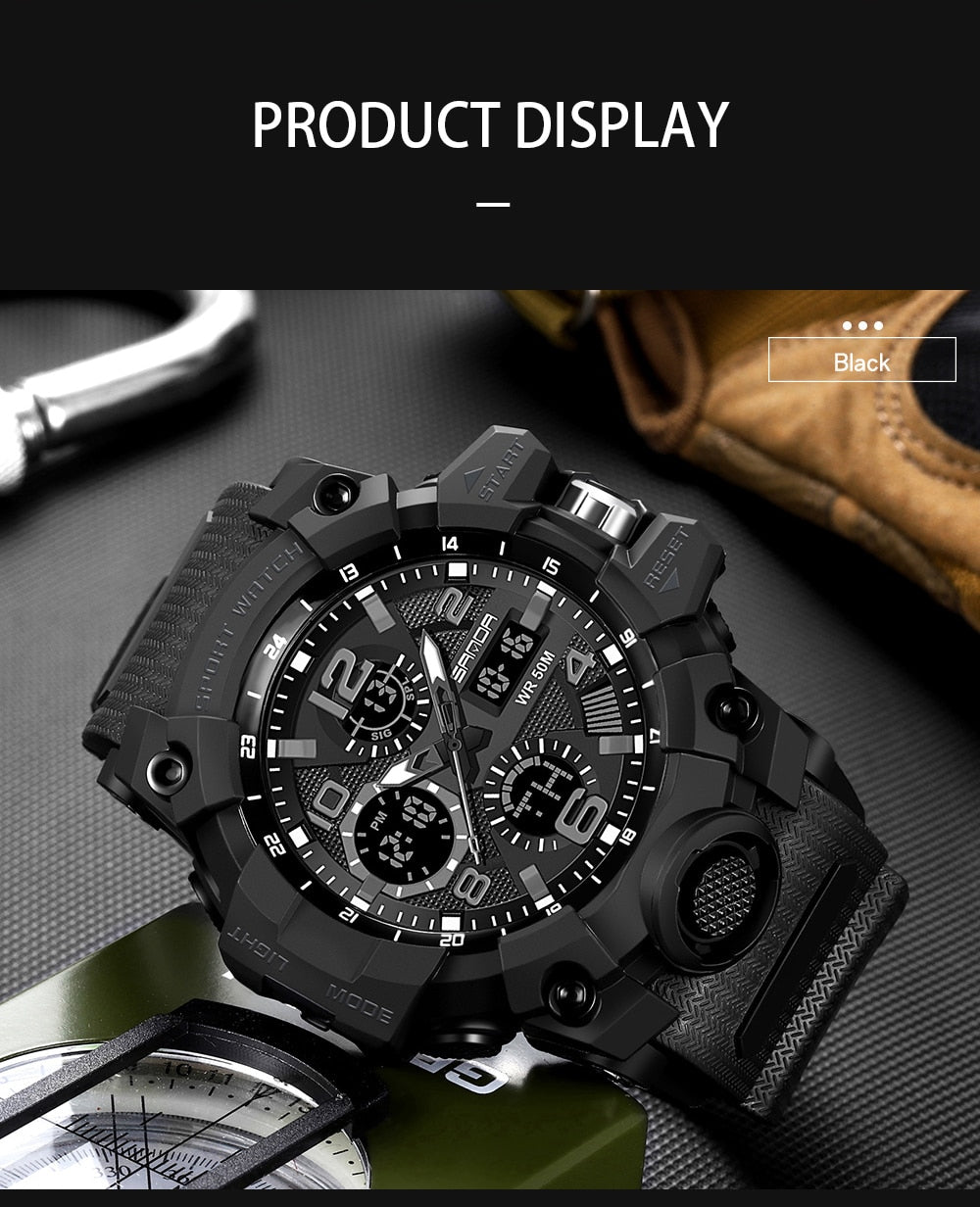 Sports Military Men's Watches Waterproof Dual Display Quartz Wristwatch