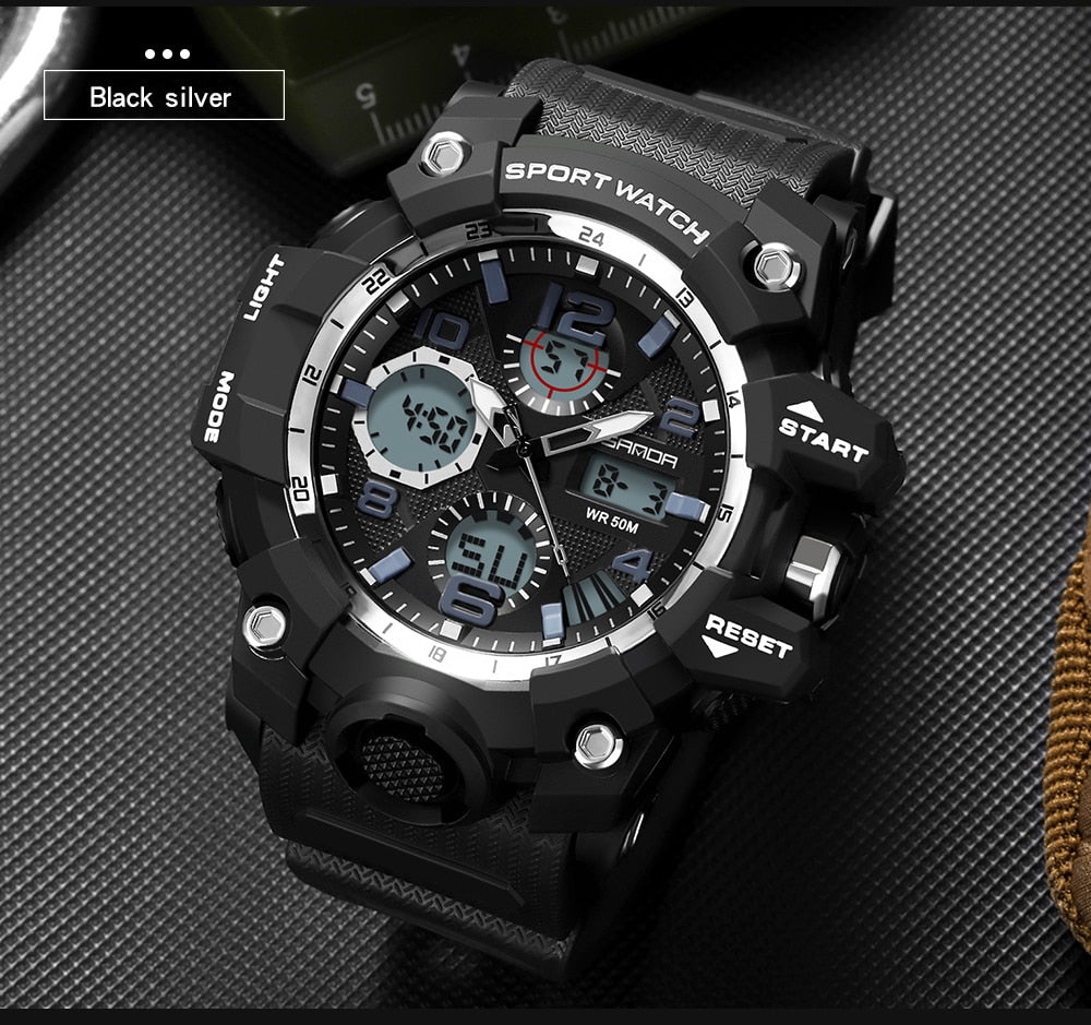 Sports Military Men's Watches Waterproof Dual Display Quartz Wristwatch