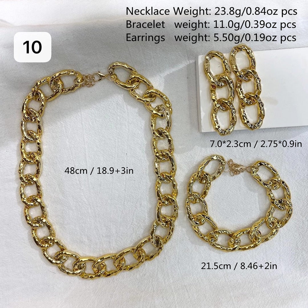Women's retro gold thick chain necklace 3 piece set