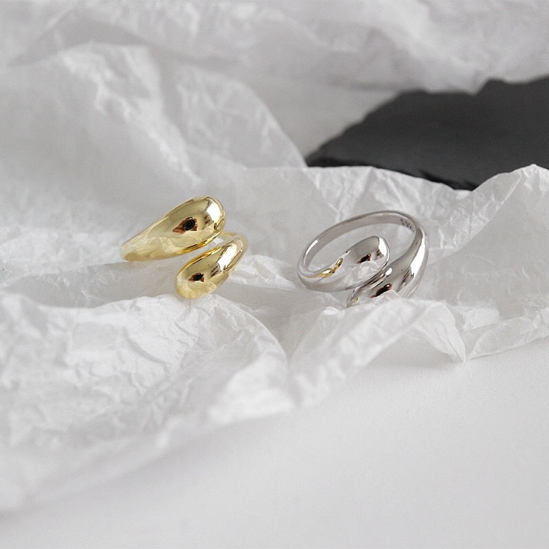 925 Sterling Silver  INS Smooth Face Drop Shape Adjustable Ring