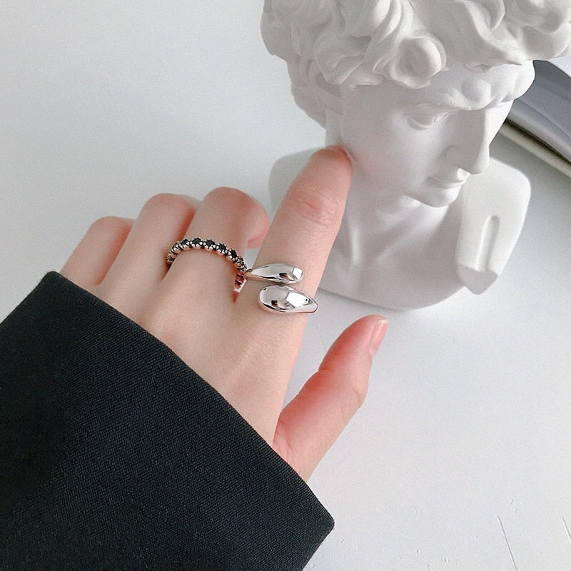 925 Sterling Silver  INS Smooth Face Drop Shape Adjustable Ring