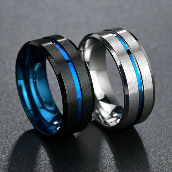 Anillo de acero inoxidable con borde de escalera cepillado negro de 8 mm