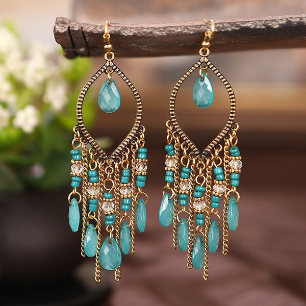 Gold Plated Long Water Drop Tassel Earrings for Women