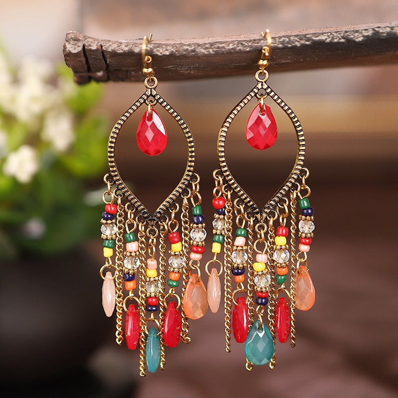 Gold Plated Long Water Drop Tassel Earrings for Women