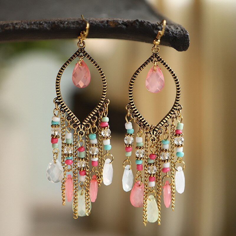 Gold Plated Long Water Drop Tassel Earrings for Women