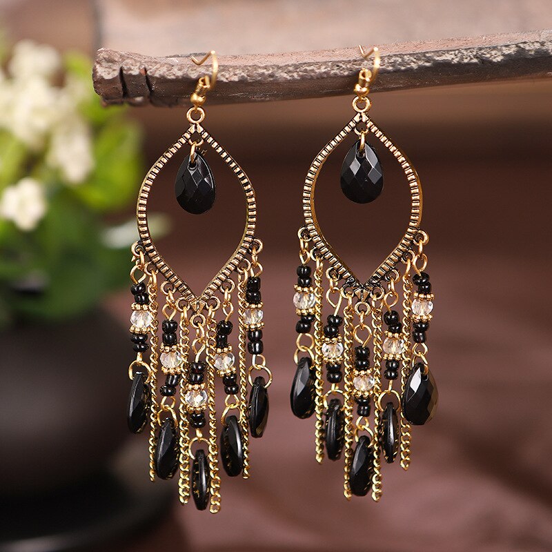 Gold Plated Long Water Drop Tassel Earrings for Women