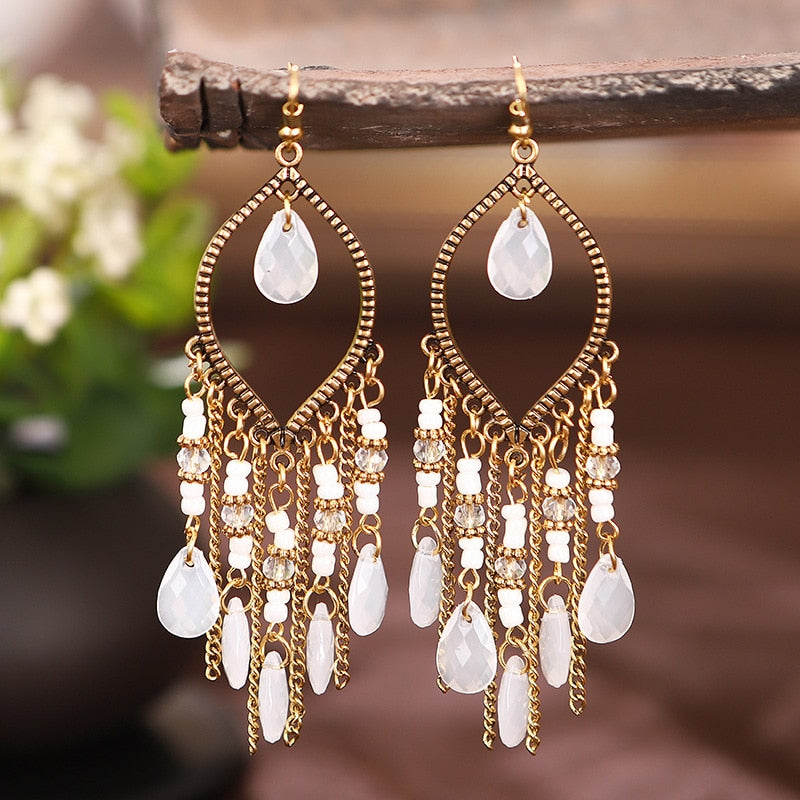 Gold Plated Long Water Drop Tassel Earrings for Women