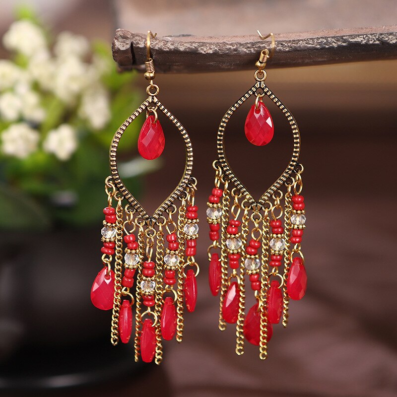 Gold Plated Long Water Drop Tassel Earrings for Women