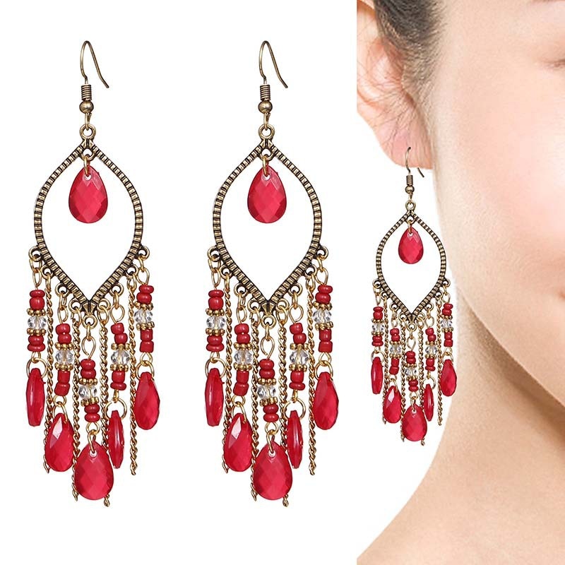Gold Plated Long Water Drop Tassel Earrings for Women