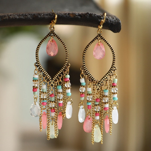 Gold Plated Long Water Drop Tassel Earrings for Women