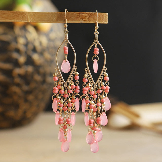 Gold Plated Long Water Drop Tassel Earrings for Women