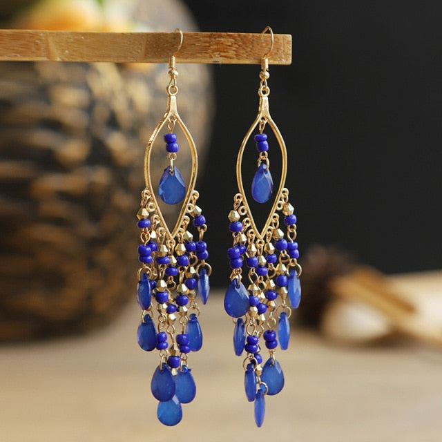 Gold Plated Long Water Drop Tassel Earrings for Women
