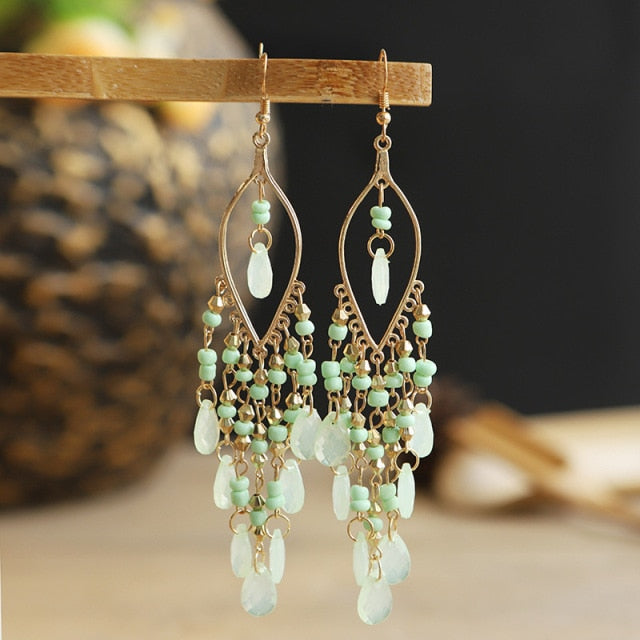 Gold Plated Long Water Drop Tassel Earrings for Women