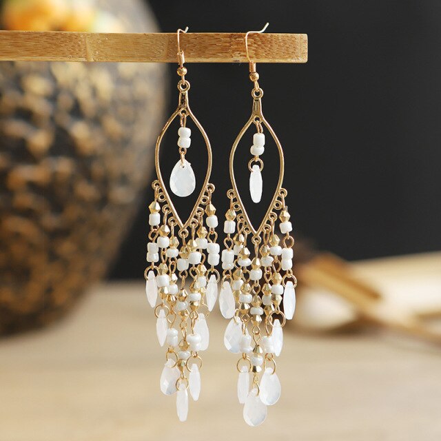 Gold Plated Long Water Drop Tassel Earrings for Women