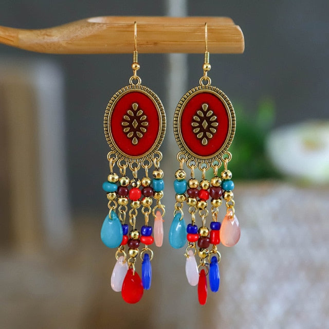 Gold Plated Long Water Drop Tassel Earrings for Women