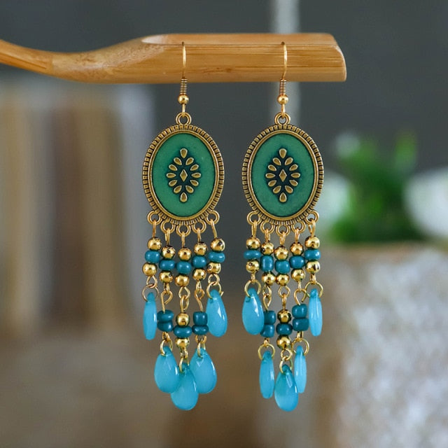 Gold Plated Long Water Drop Tassel Earrings for Women