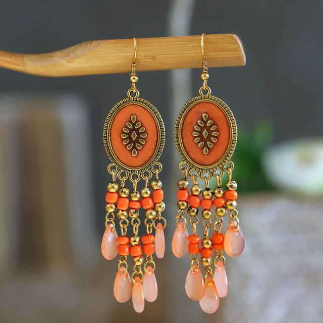 Gold Plated Long Water Drop Tassel Earrings for Women