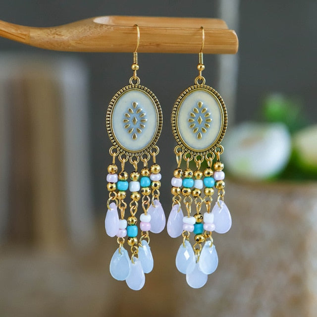 Gold Plated Long Water Drop Tassel Earrings for Women