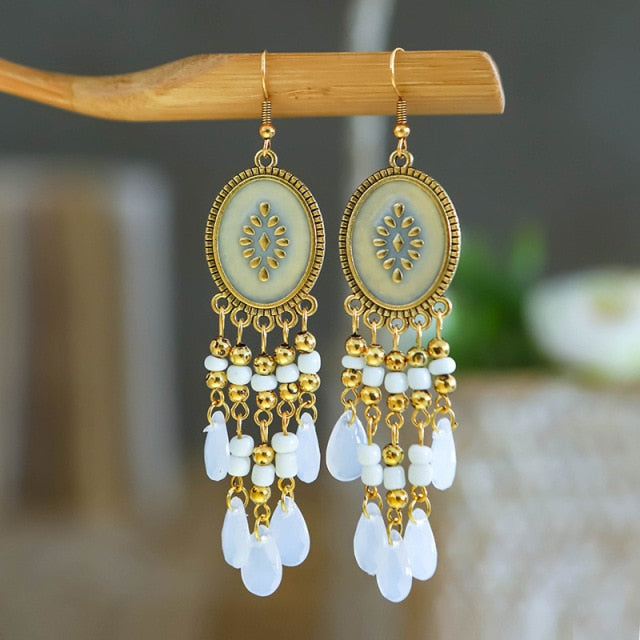 Gold Plated Long Water Drop Tassel Earrings for Women
