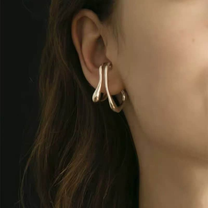French Elegant Double Layer Irregular Ear Clip Simple Metal Ear Cuff