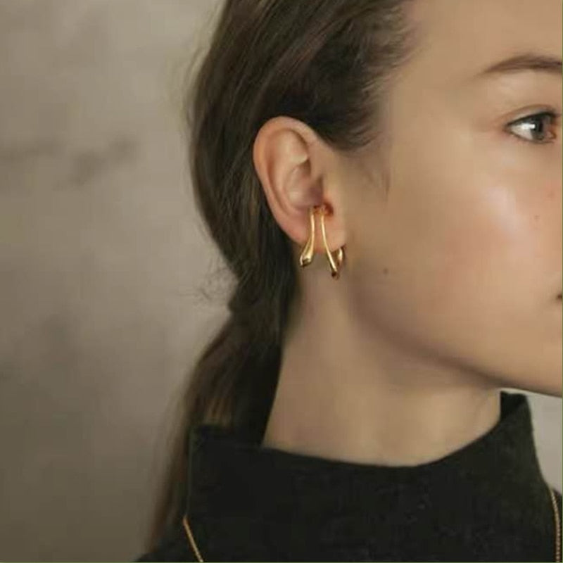 French Elegant Double Layer Irregular Ear Clip Simple Metal Ear Cuff