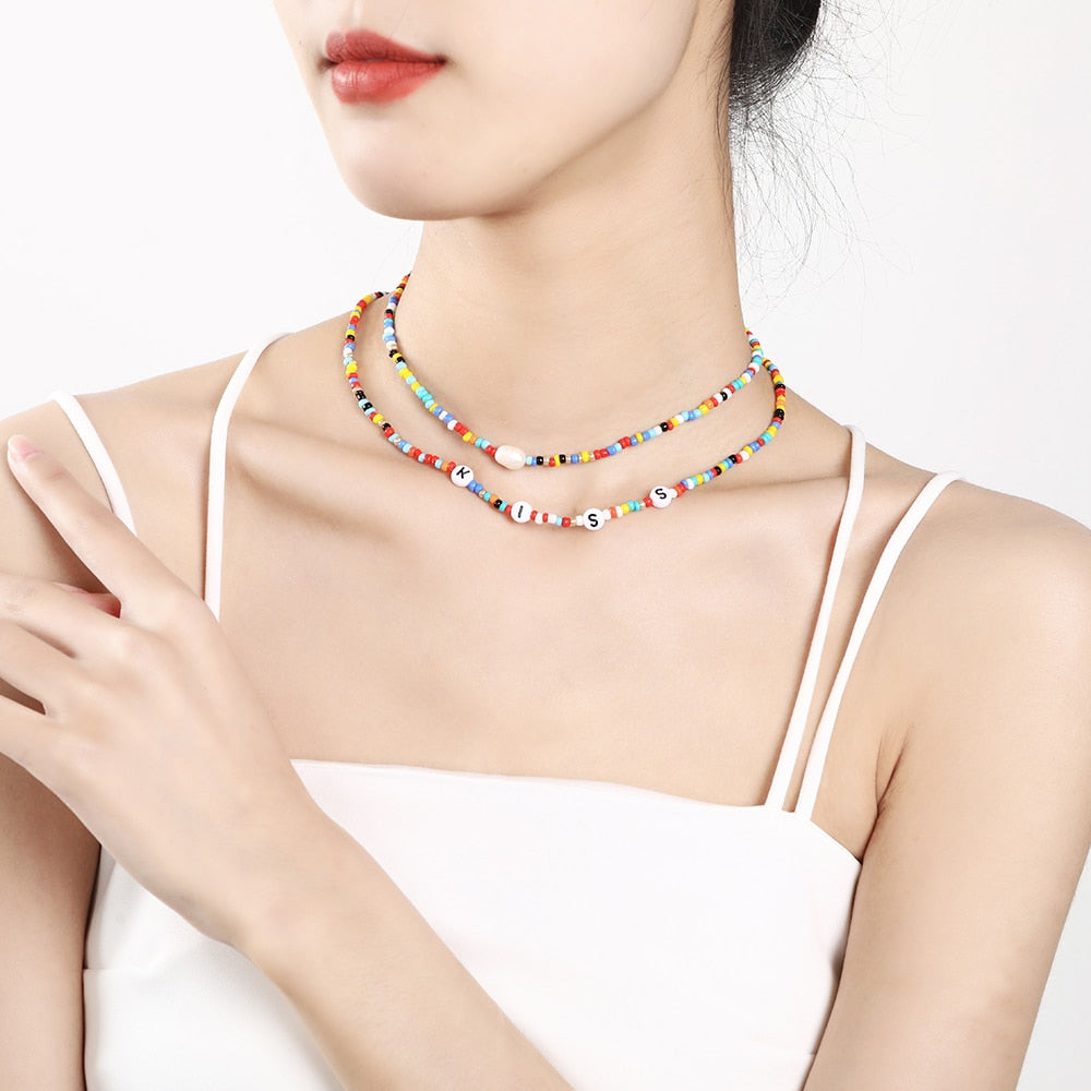 Bohemia handmade rainbow beads candy  Necklace