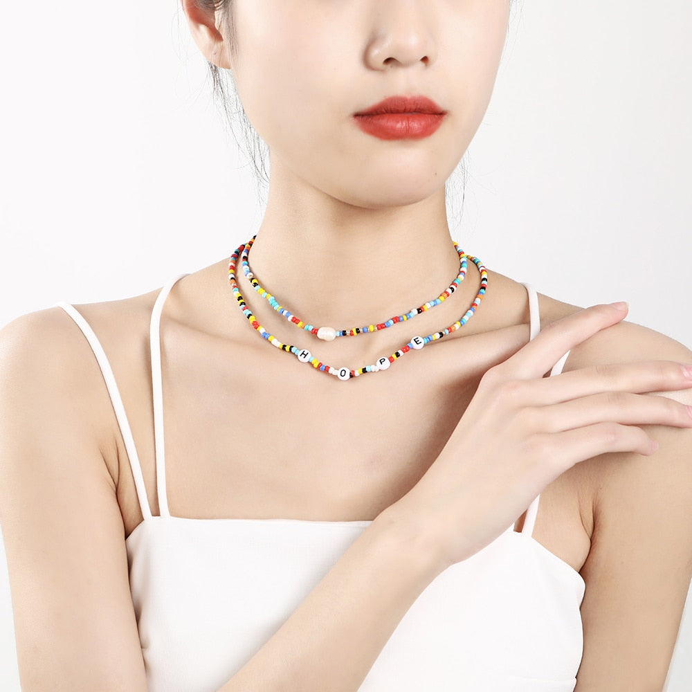 Bohemia handmade rainbow beads candy  Necklace