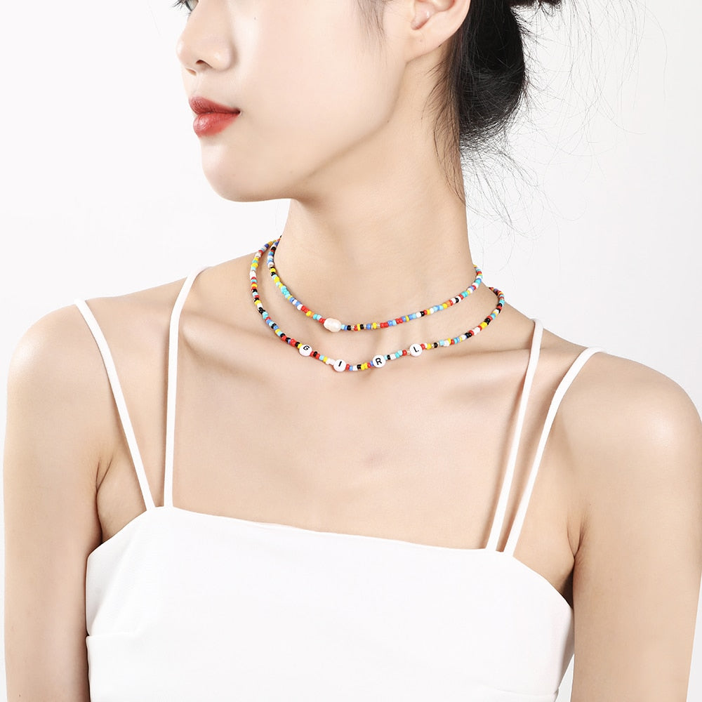 Bohemia handmade rainbow beads candy  Necklace