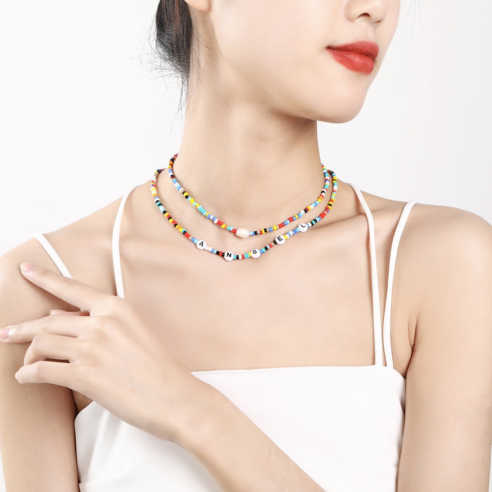 Bohemia handmade rainbow beads candy  Necklace