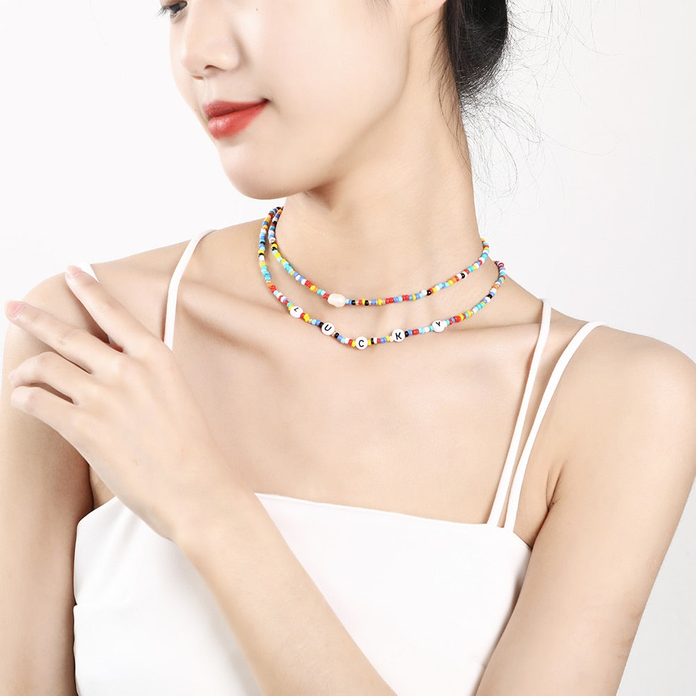 Bohemia handmade rainbow beads candy  Necklace