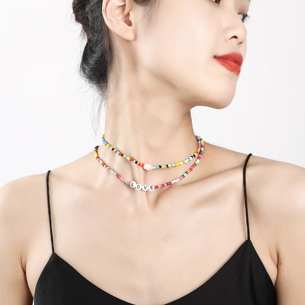 Bohemia handmade rainbow beads candy  Necklace