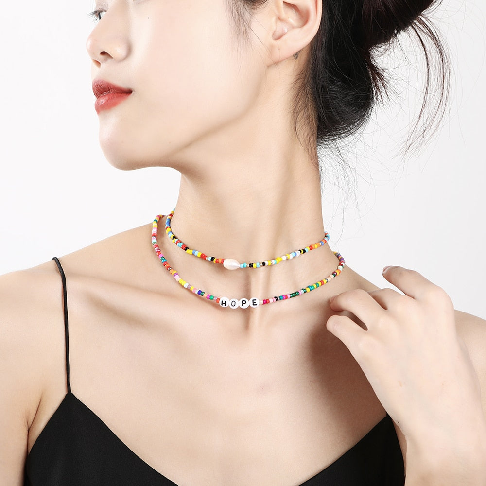 Bohemia handmade rainbow beads candy  Necklace