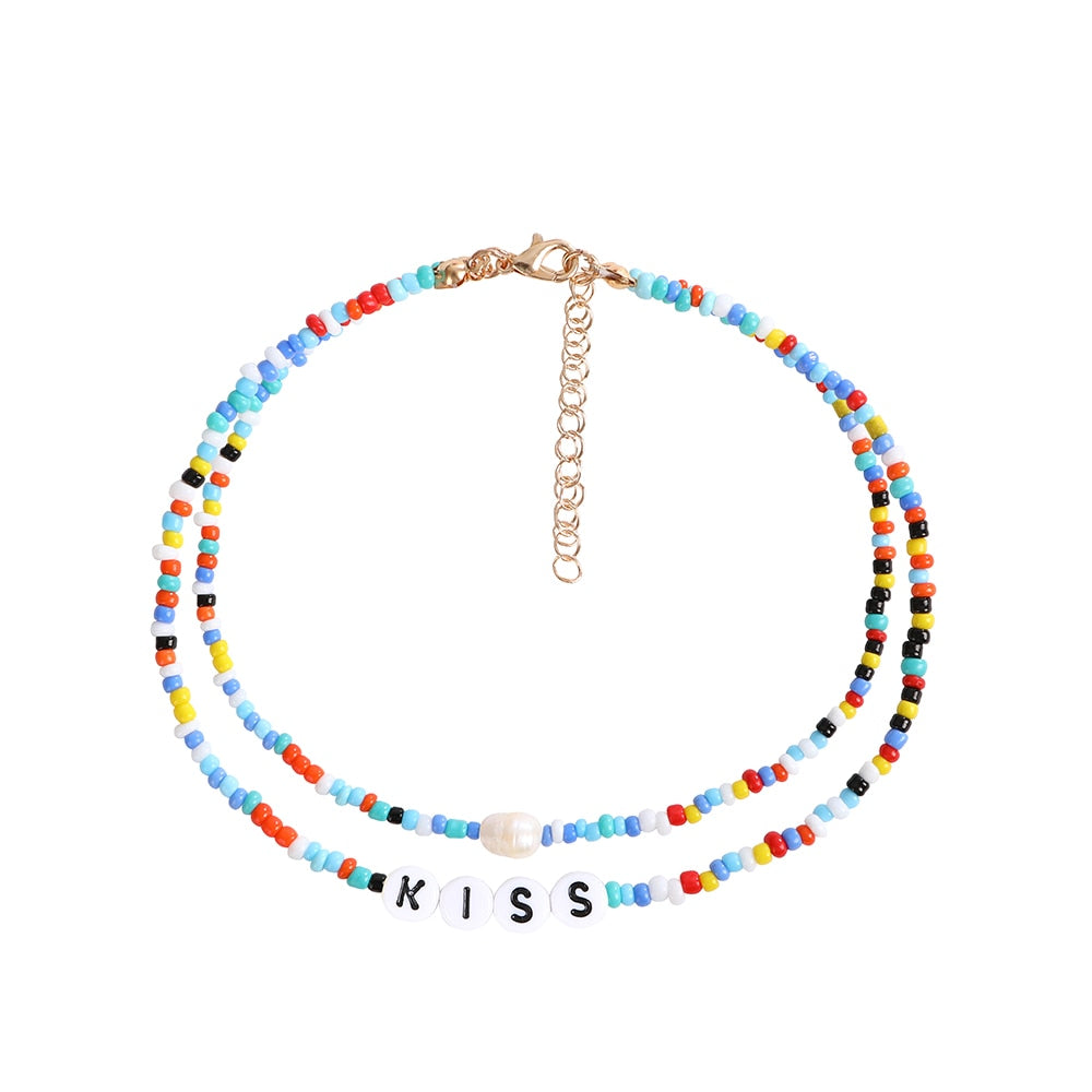 Bohemia handmade rainbow beads candy  Necklace