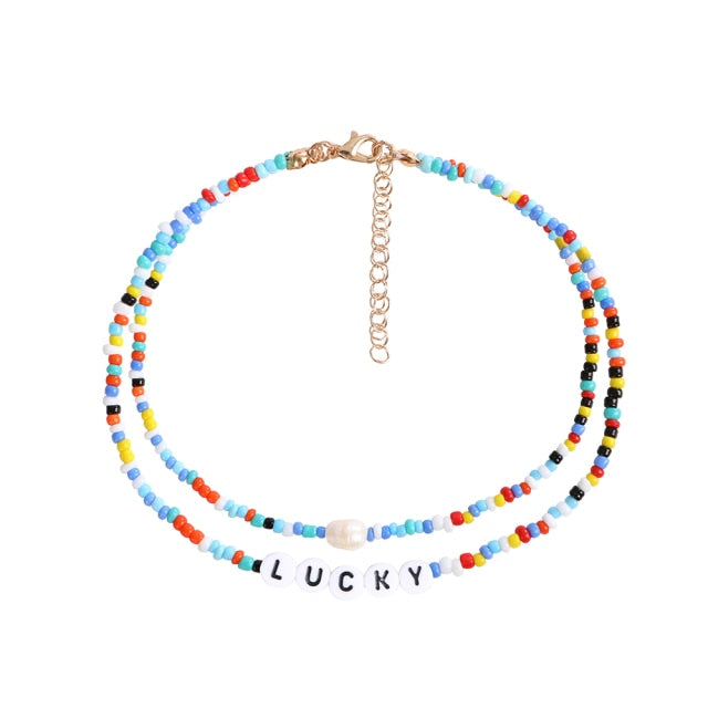 Bohemia handmade rainbow beads candy  Necklace