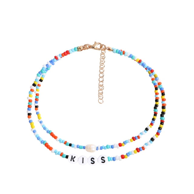 Bohemia handmade rainbow beads candy  Necklace