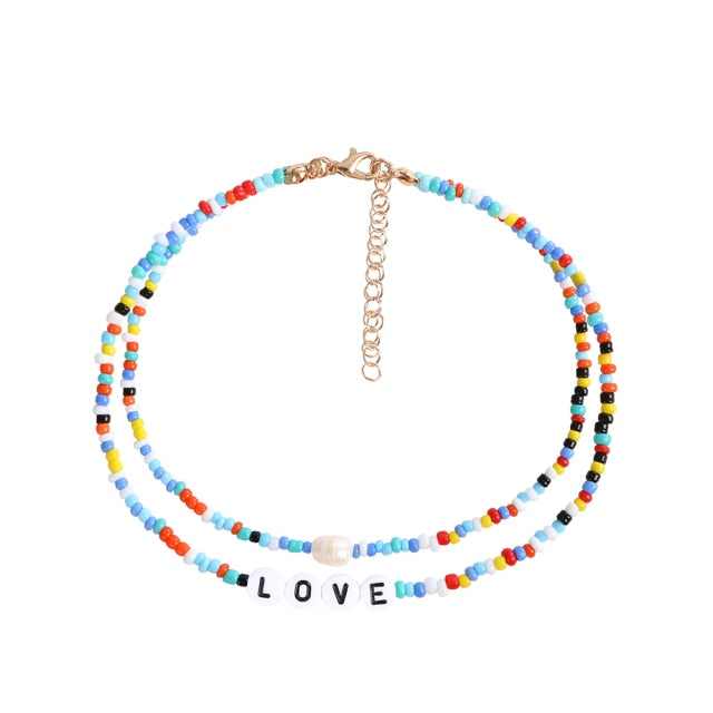 Bohemia handmade rainbow beads candy  Necklace