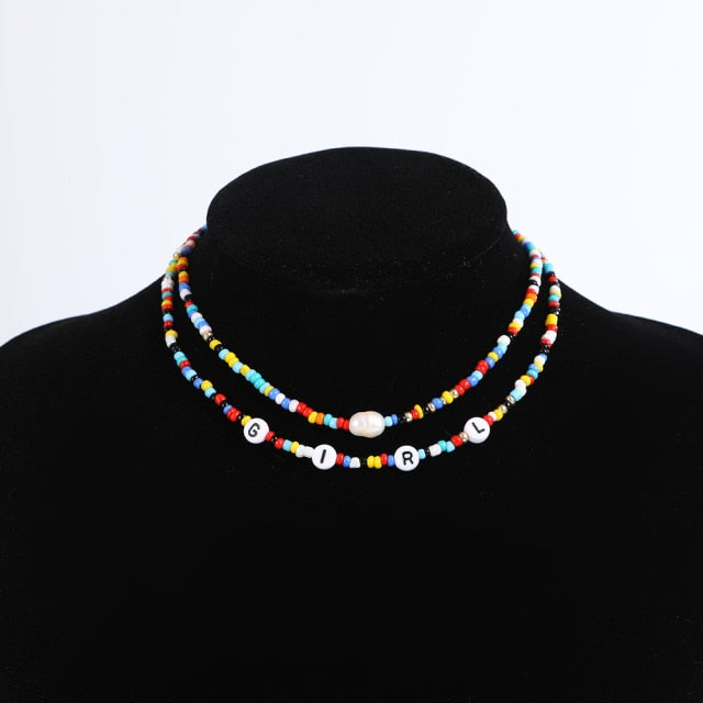 Bohemia handmade rainbow beads candy  Necklace