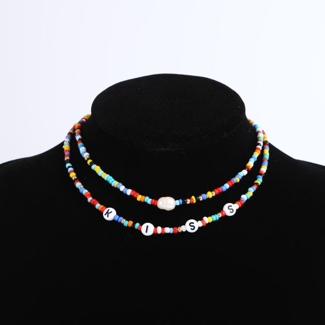 Bohemia handmade rainbow beads candy  Necklace