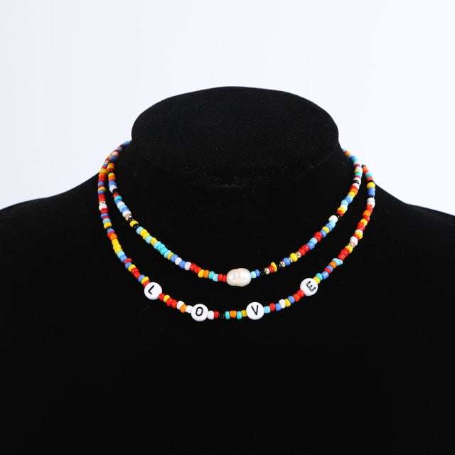 Bohemia handmade rainbow beads candy  Necklace