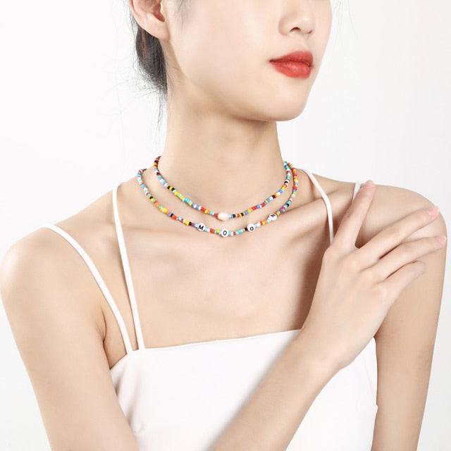Bohemia handmade rainbow beads candy  Necklace