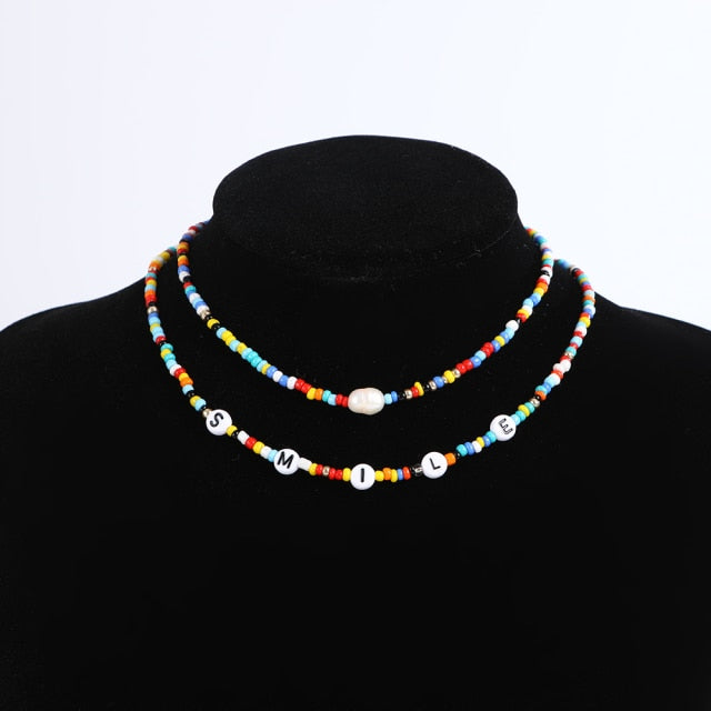 Bohemia handmade rainbow beads candy  Necklace