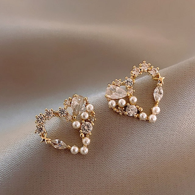 Simple Imitation Pearl Love Heart Earrings For Female Temperament Stud Earrings