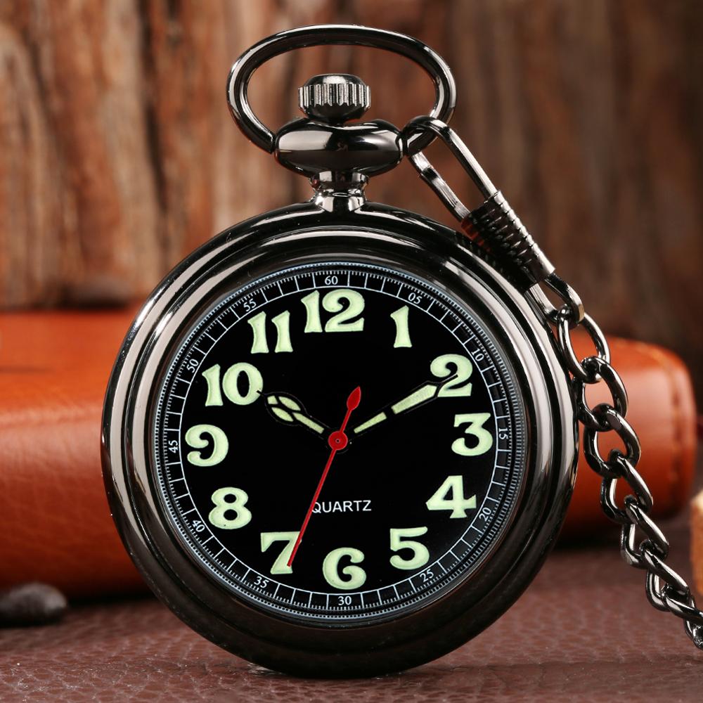 Noctilucent Fluorescent Open Face Arabic Numerals Quartz Pocket Watch